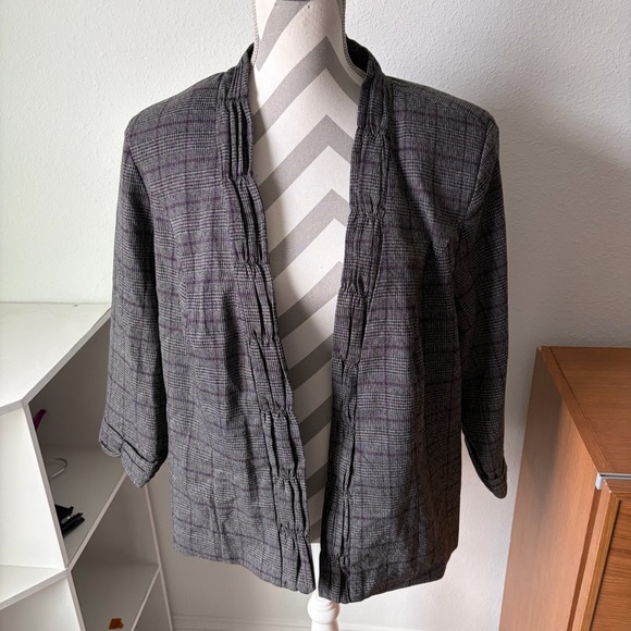 Womens CJ Banks Black and Purple Plaid Open Front Blazer Jacket Women’s Size 1X - Picture 3 of 7